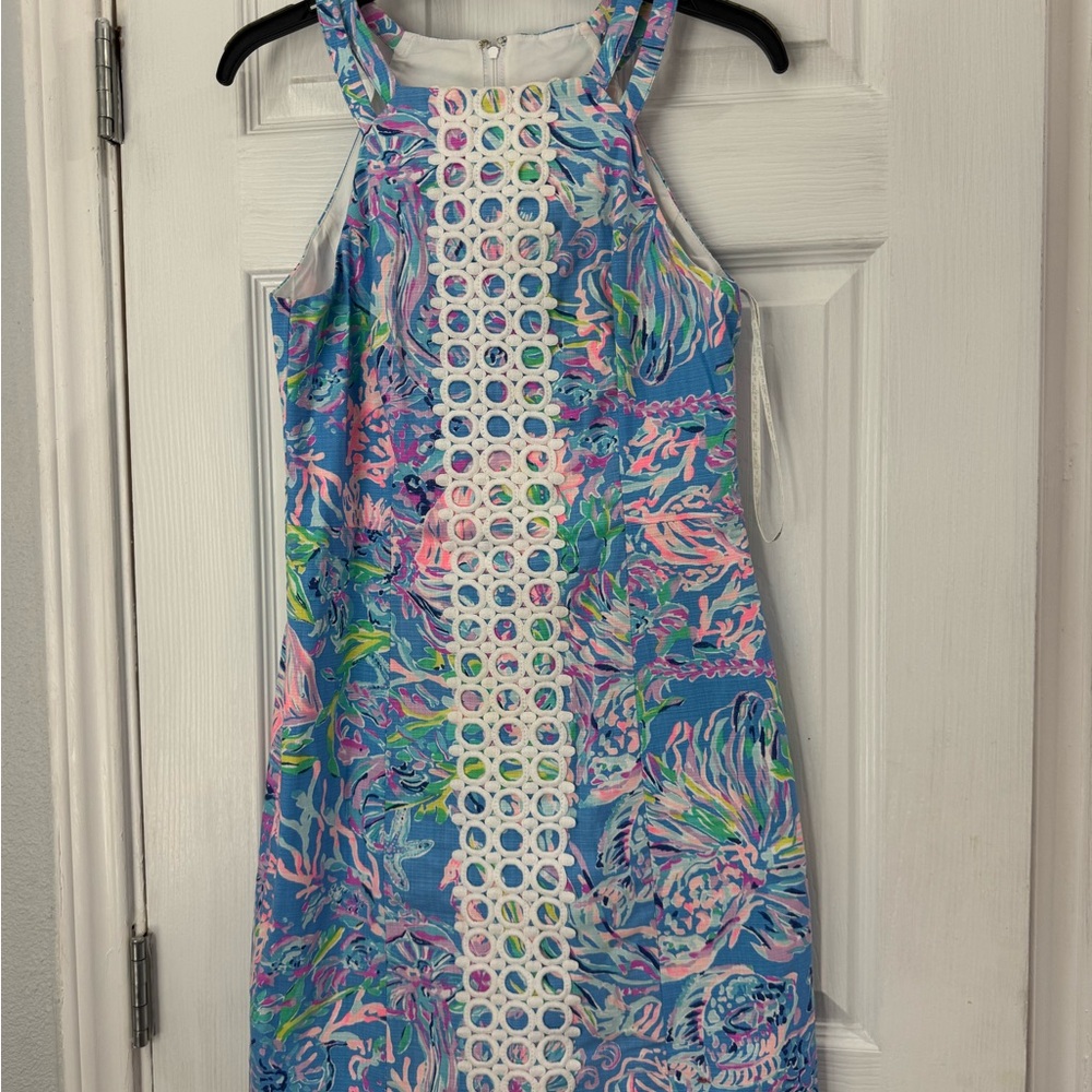 Lilly Pulitzer Blue and Pink Patterned Dress with Lace